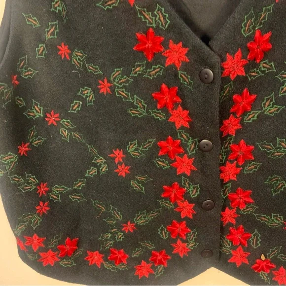 VTG Winona Wool Blend Appliqué Holly Branch western Vest - Picture 5 of 12